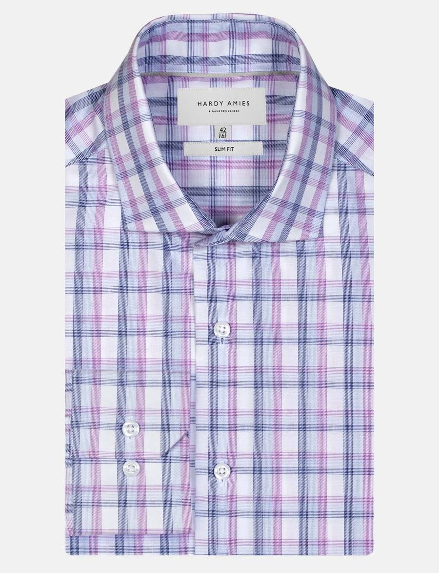 Hardy Amies Slim Fit Mens Mini Herringbone Shirt in Pink – Mens